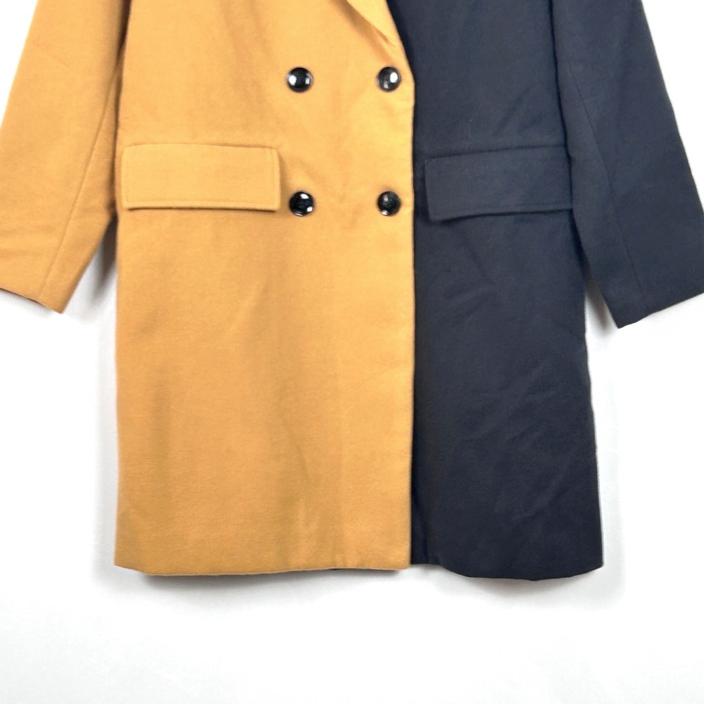 Who What Wear Double Breasted Coat Womens M Two Tone Office Chic Camel Black NWT - Picture 9 of 10